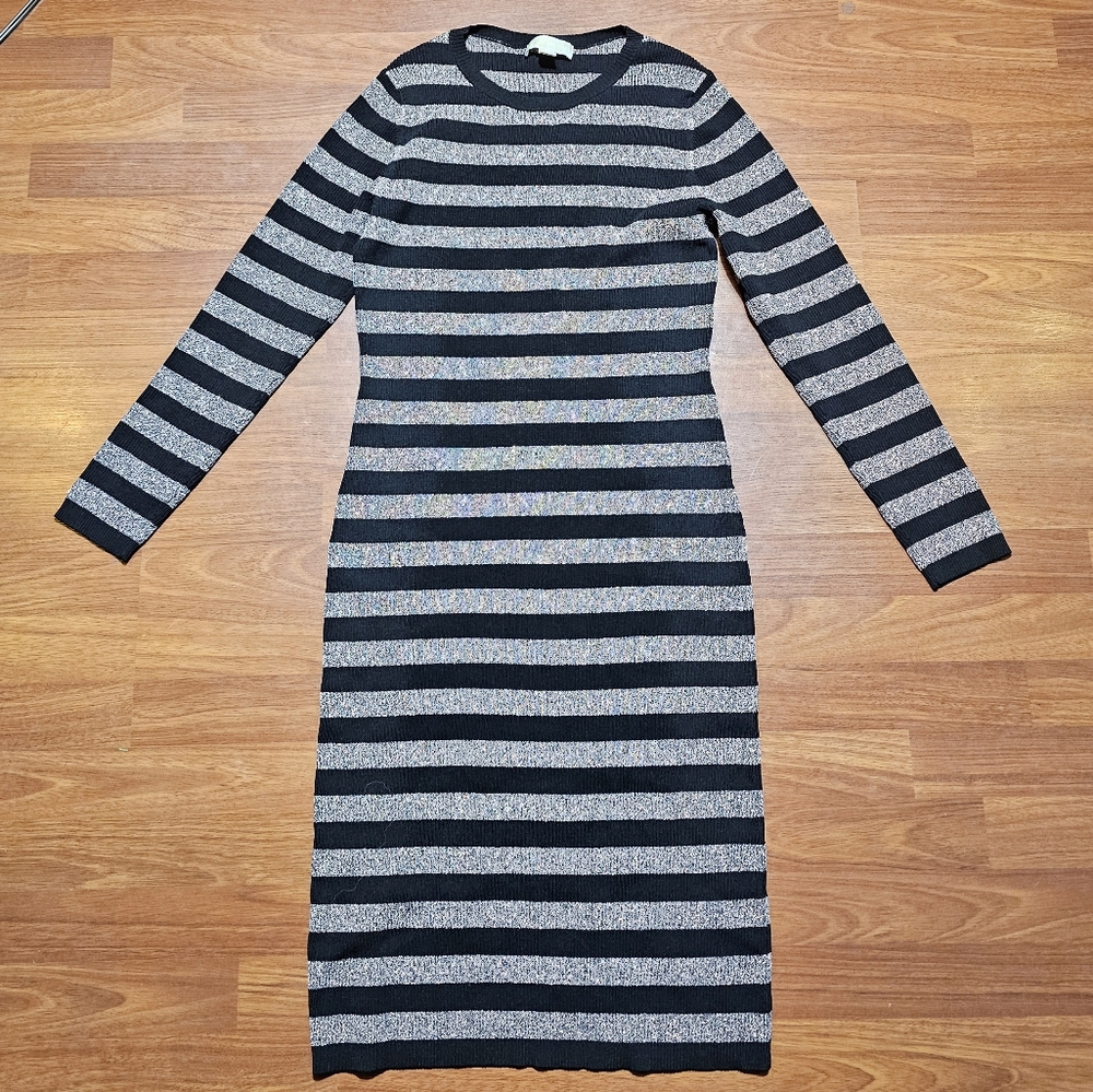 MICHAEL Michael Kors Blue and White Long Sleeve Sheath Dress